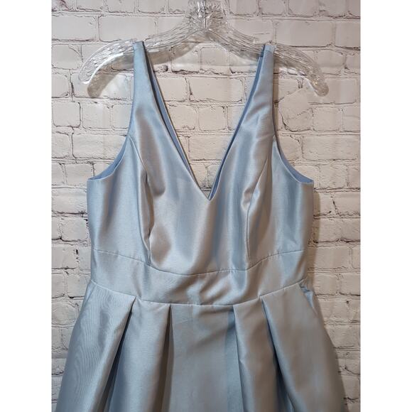 Alfred Sung Pleated Midi Light Ice Blue Fit Flare sleeveless Dress Pockets Sz 14 - Picture 2 of 12